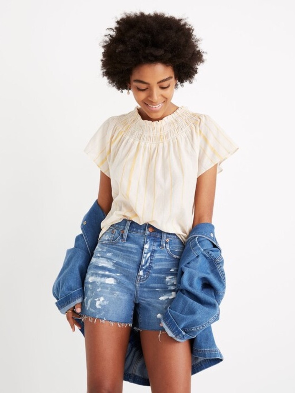 Madewell Smocked Mockneck Top